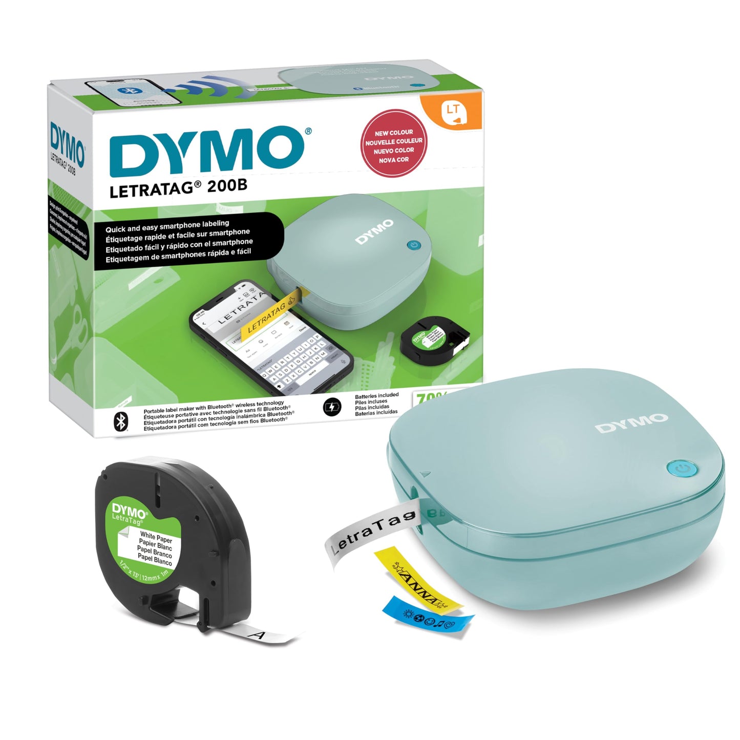 DYMO LetraTag 200B Bluetooth Label Maker, Compact Printer for Labels, Connects Through Bluetooth Wireless Technology to iOS and Android, Includes 1 White Paper Label Tape, Daydream Blue