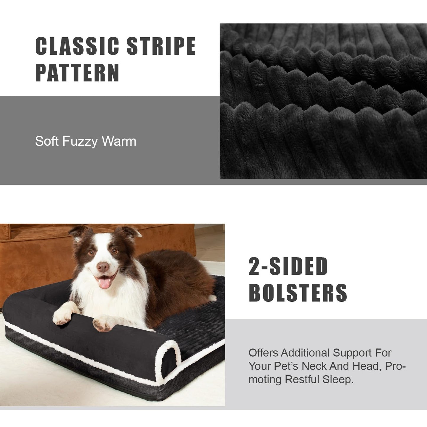 Patas Lague Orthopedic Dog Bed Large Sized Dog 91x61cm, Waterproof Comfortable L Bolster Medium Non-Slip Soft Warm Pet Crate Bed Sleep Sofa mat with Removable Washable Cover, Black
