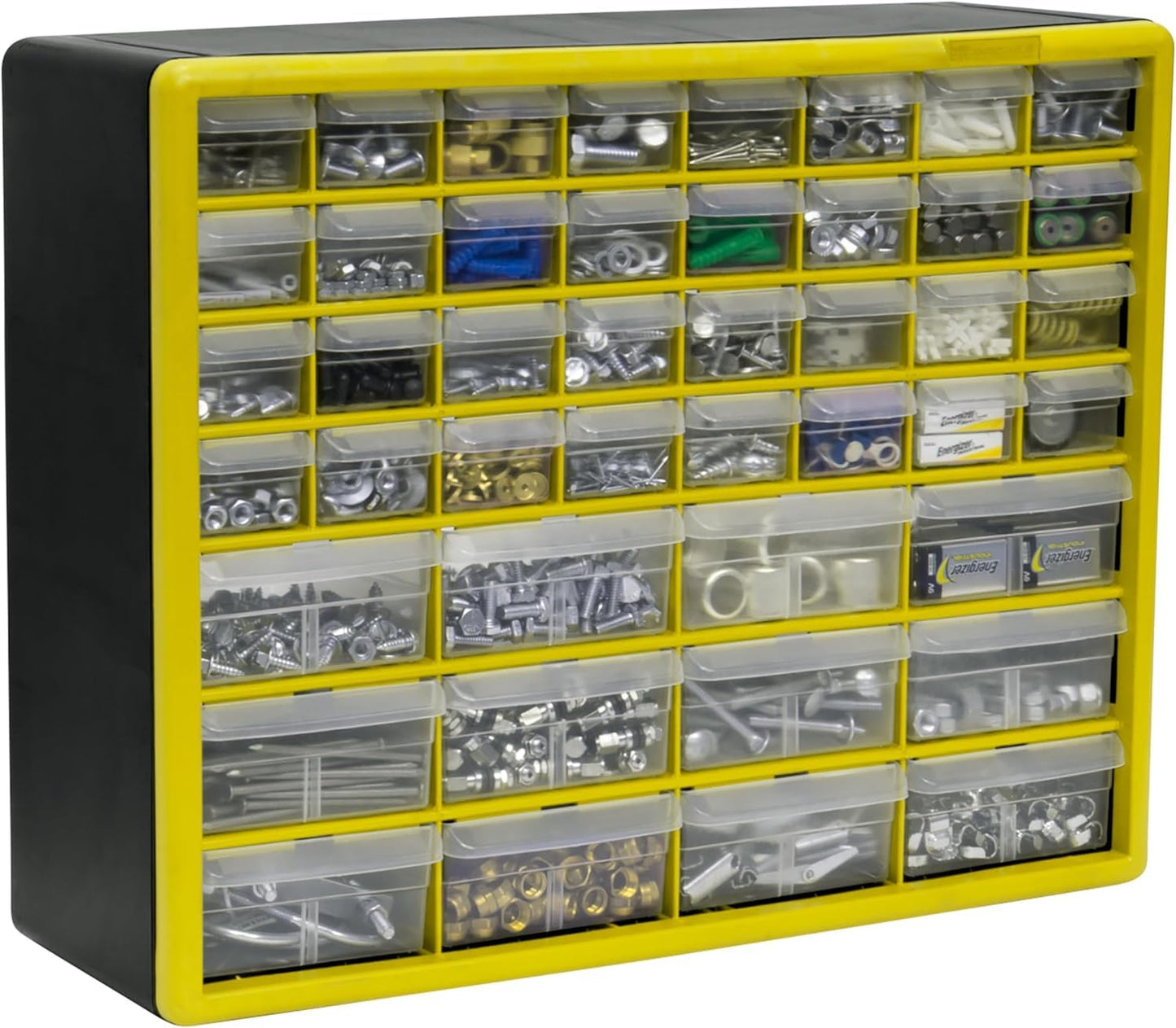 Akro-Mils 10144 44-Drawer Plastic Drawer Storage Cabinet for Garage Organization, Building Bricks Storage, Teacher Toolbox, Makeup Organizer, and More, 20-Inch W x 6-Inch D x 16-Inch H, Yellow