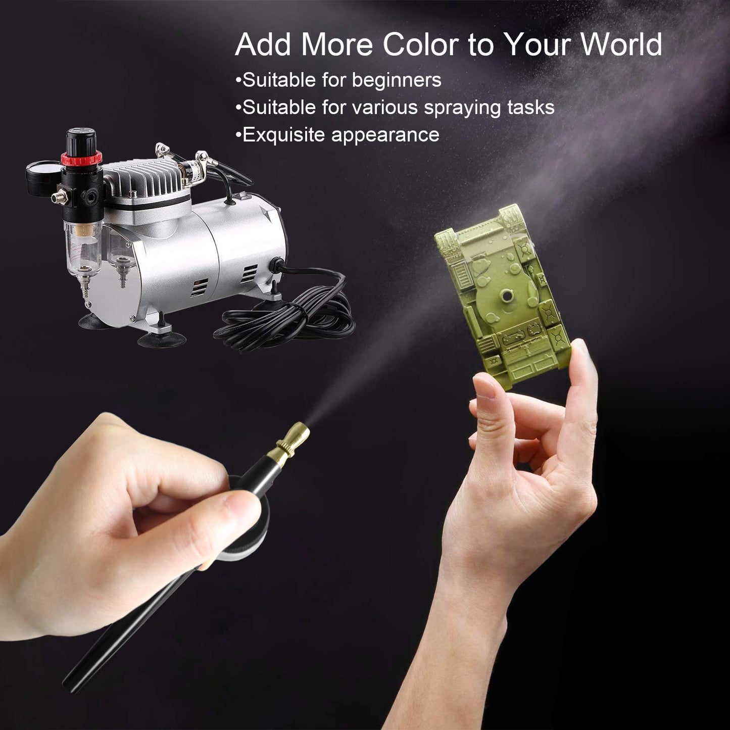 Professional Airbrushing Paint System with 1 Air Compressor and 2 Airbrush Kits for Painting Makeup Cake Spray Model Tattoo Nail Art and More