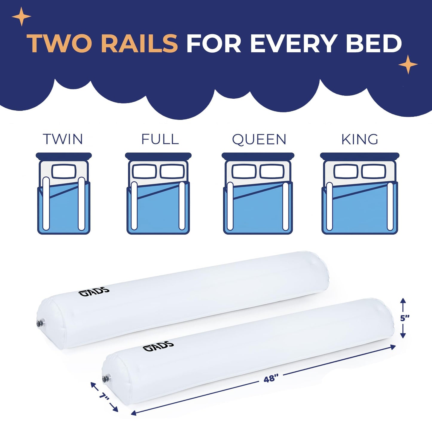 2-Pack Inflatable Bed Rails for Toddlers - Secure Travel Bed Bumpers - Bed Guard for Kids - Blow up Bed Rails for Twin, Full, Queen, King Size Beds
