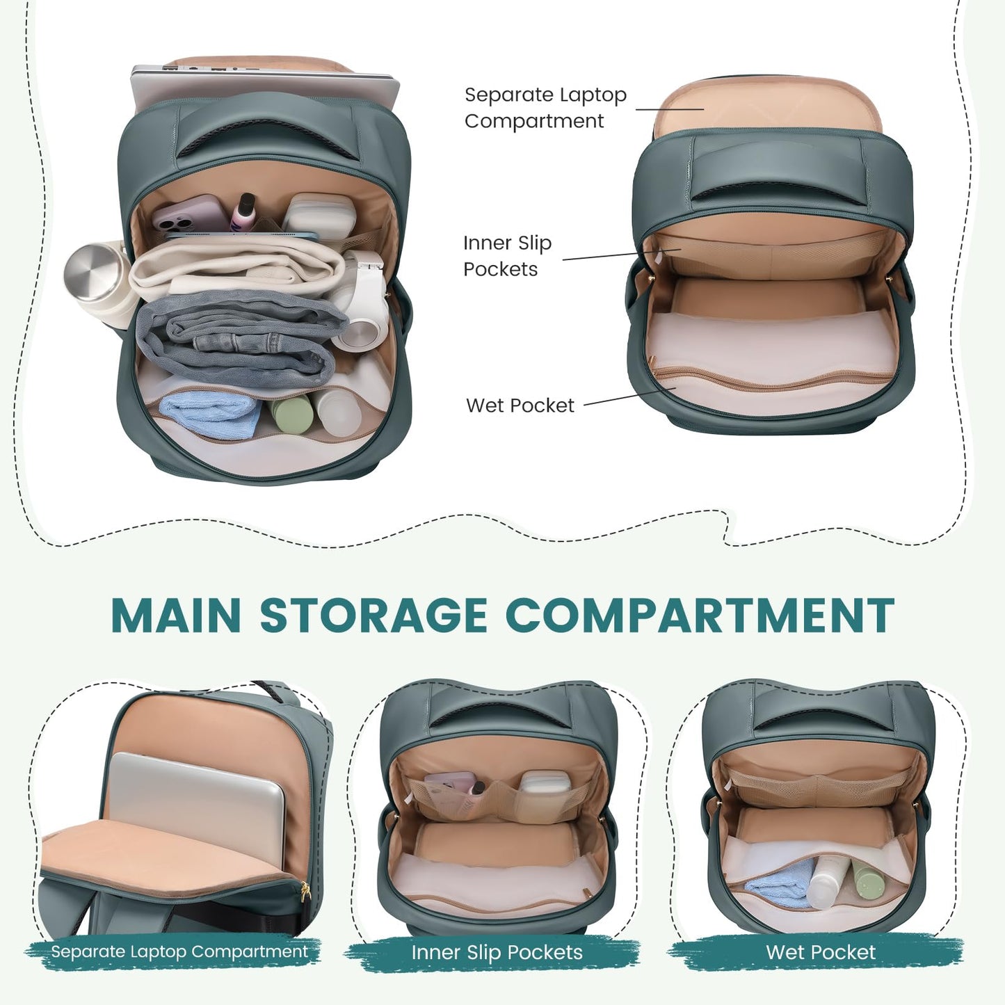 Lunch Backpack 16 Inch Laptop Backpack with Insulated Cooler Lunch Box Food Bag for College Work Camping Picnics (Atrovirens)