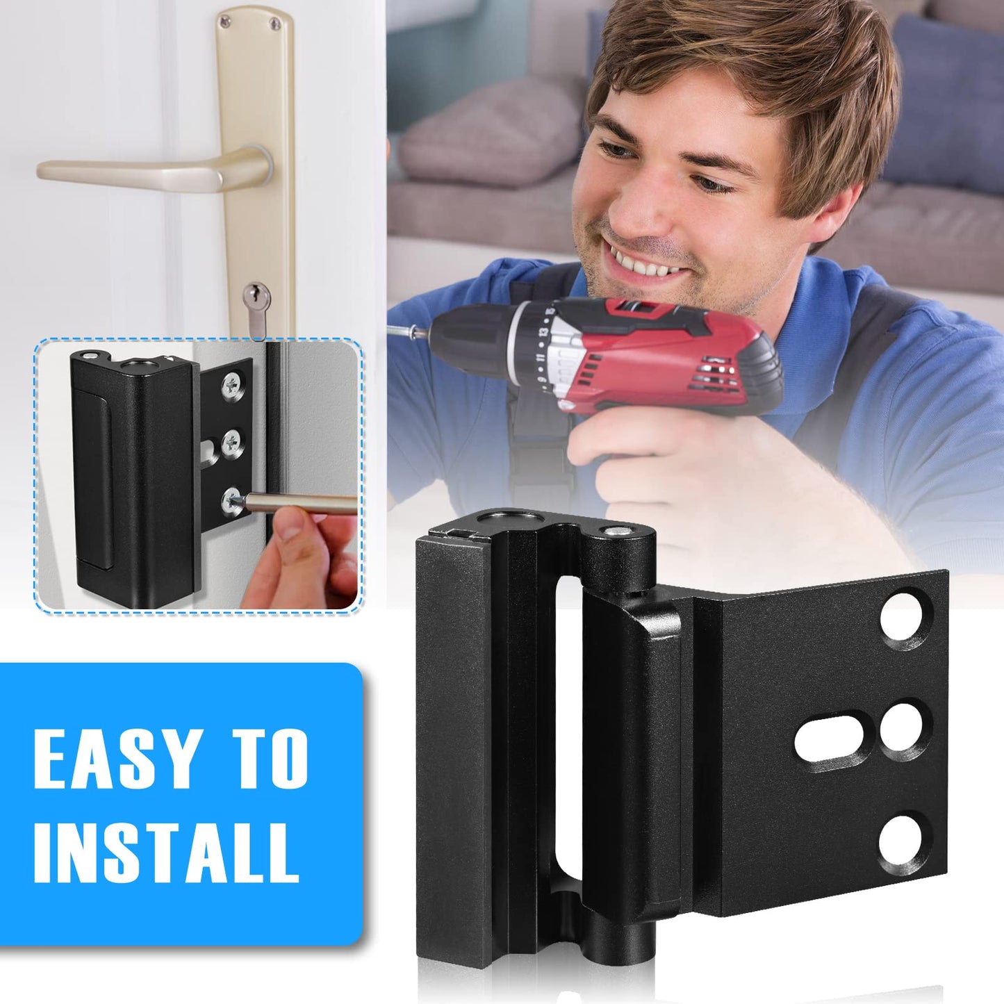 Steinwhale 4Pack Home Security Door Reinforcement Lock, Childproof Safety Door Lock Latch Inside Stopper, Add High Security to Prevent Home Unauthorized Entry, Aluminum Construction Finish Black
