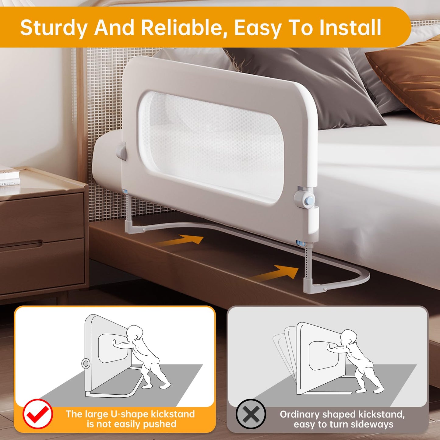 Baby Bed Rail Guard for Toddler - 32in Adjustable Heights, Swing Down Bed Rail, Extra Tall Child Safety Side Bed Rails for Kids - Foldable Toddler Bed Rail for Queen, King, Twin, Full Size Beds