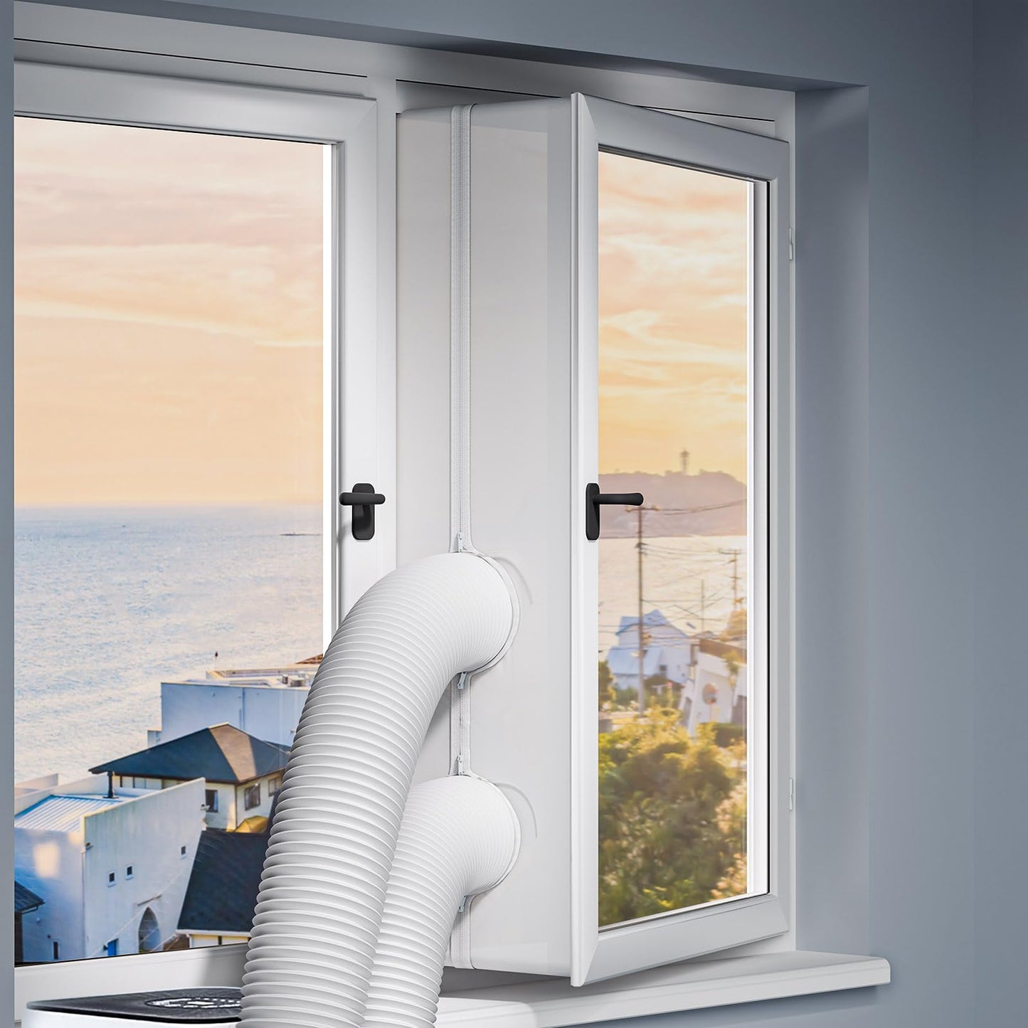 LOVIGA 400CM(157") Portable AC Window Seal, Casement Window Vent Kit Seal Kit for Portable Air Conditioner & Ventilation System with Zipper Opening,Easy to Install No Drilling