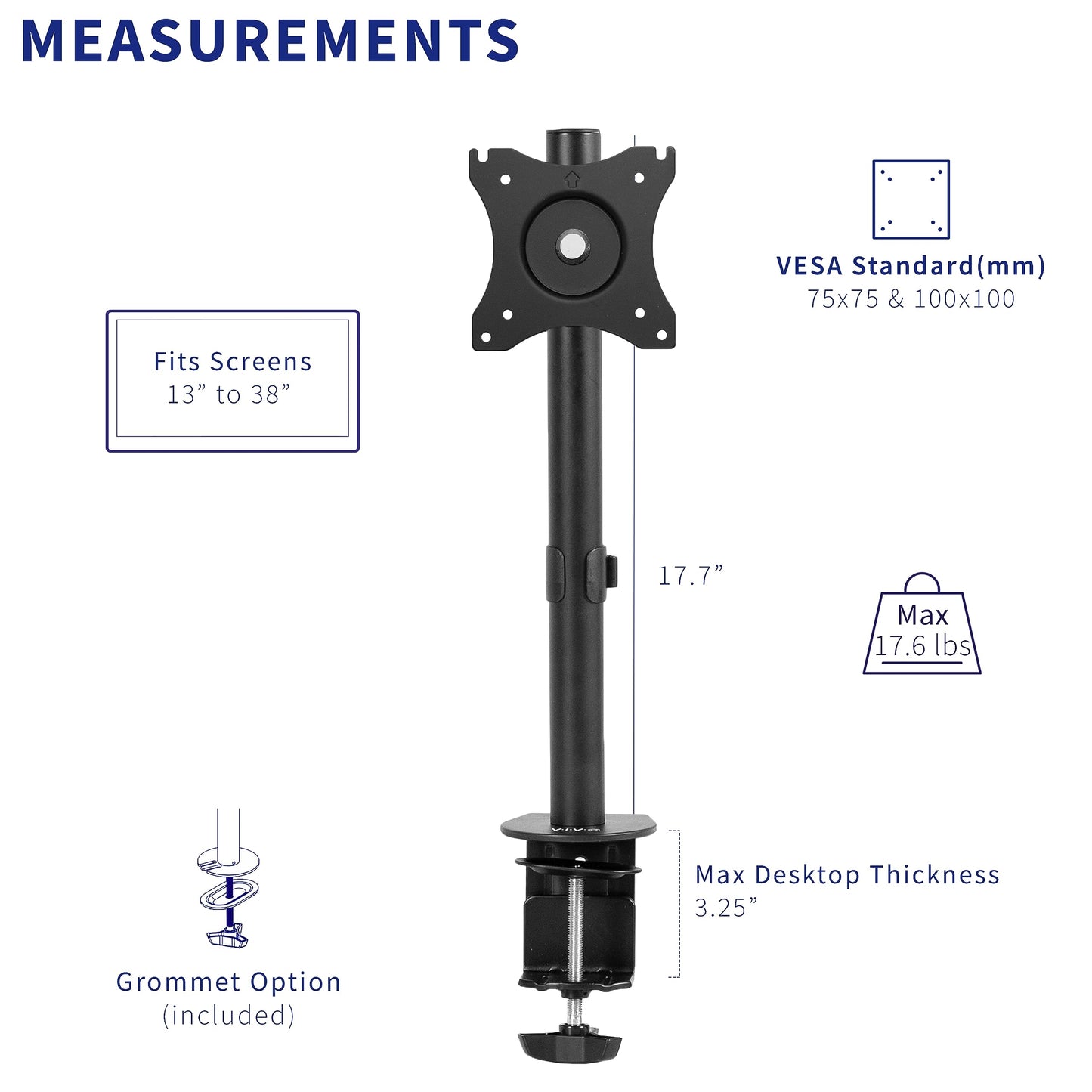VIVO Single Monitor Adjustable Tilt Desk Mount Stand for 1 LCD Screen up to 27" (STAND-V001C)