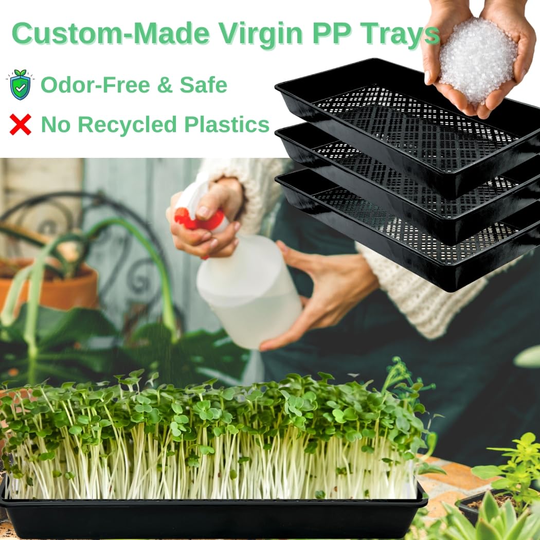 ILITING 1020 Mesh Tray Soil Blocking Seedling Starter Tray 10 Pack Black Growing Tray 10x21 Inches for Microgreens Hydroponic