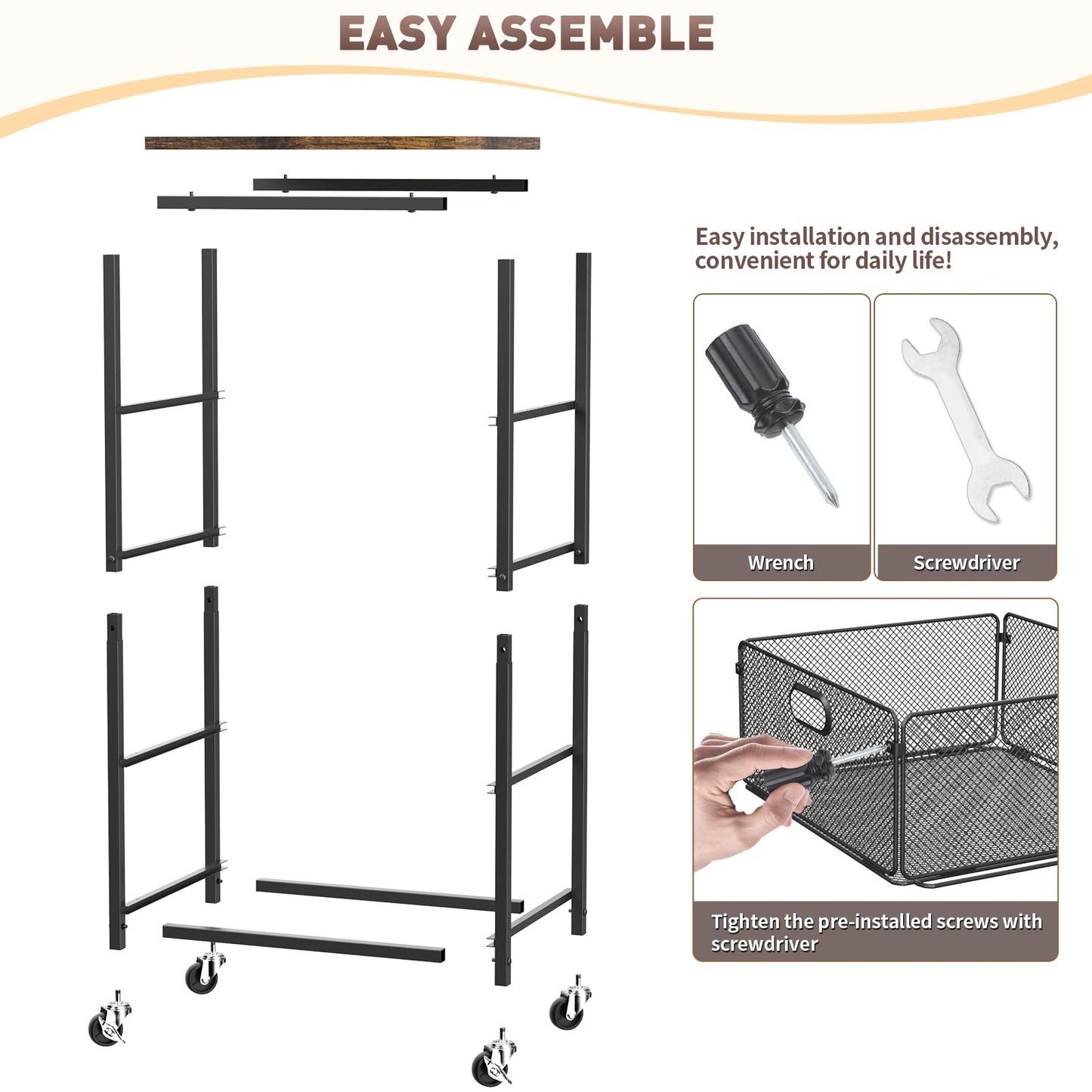 SUNALLY Rolling Storage Cart with Drawers, 4-Tier Utility Cart Snack Organizer with Lockable Wheels Metal Kitchen Storage Drawer Cart on Wheels with Wooden Top for Art Craft Bathroom Bedside, Black