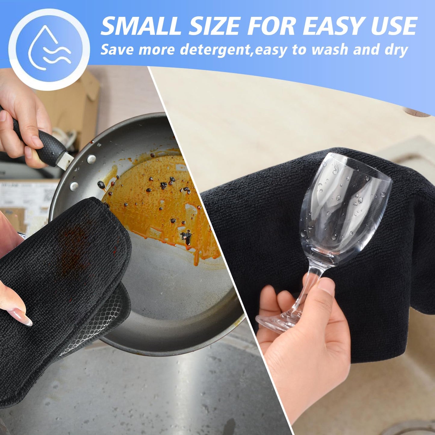 KinHwa Microfiber Dish Cloths Super Absorbent Kitchen Wash Cloth Dish Rags for Washing Dishes Fast Drying Cleaning Cloth with Scrub Side (Black, 7inchx7inch 18pc)