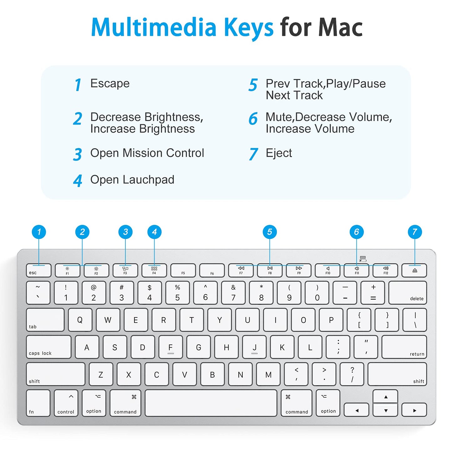Bluetooth Keyboard for Mac, OMOTON Compact Wireless Keyboard Compatible with MacBook Pro/Air, iMac, iMac Pro, Mac mini, Mac Pro Laptop and PC, Silver