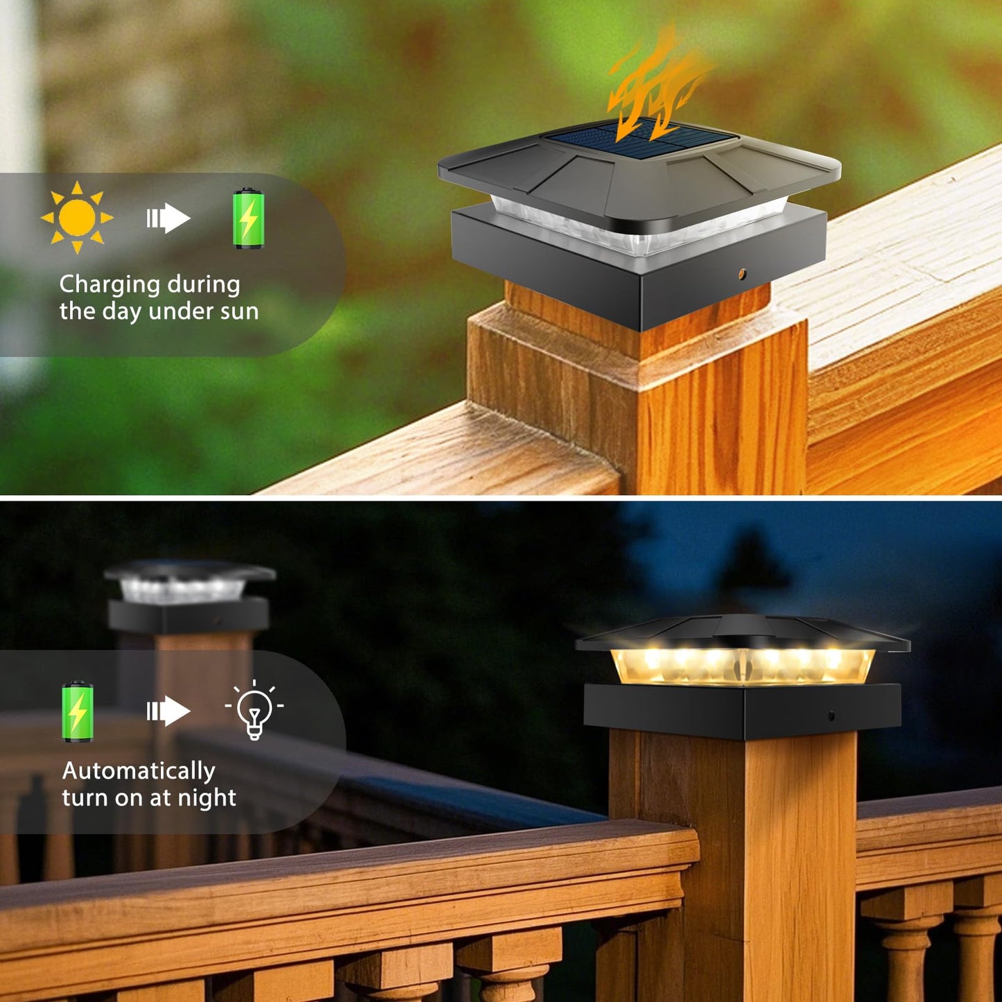 peasur 4x4 Solar Post Caps Lights, 3 Modes Fence Post Solar Lights for Outdoor Vinyl Wooden Posts, Waterproof Deck Post Solar Lights for Garden Porch, Black 4 Pack