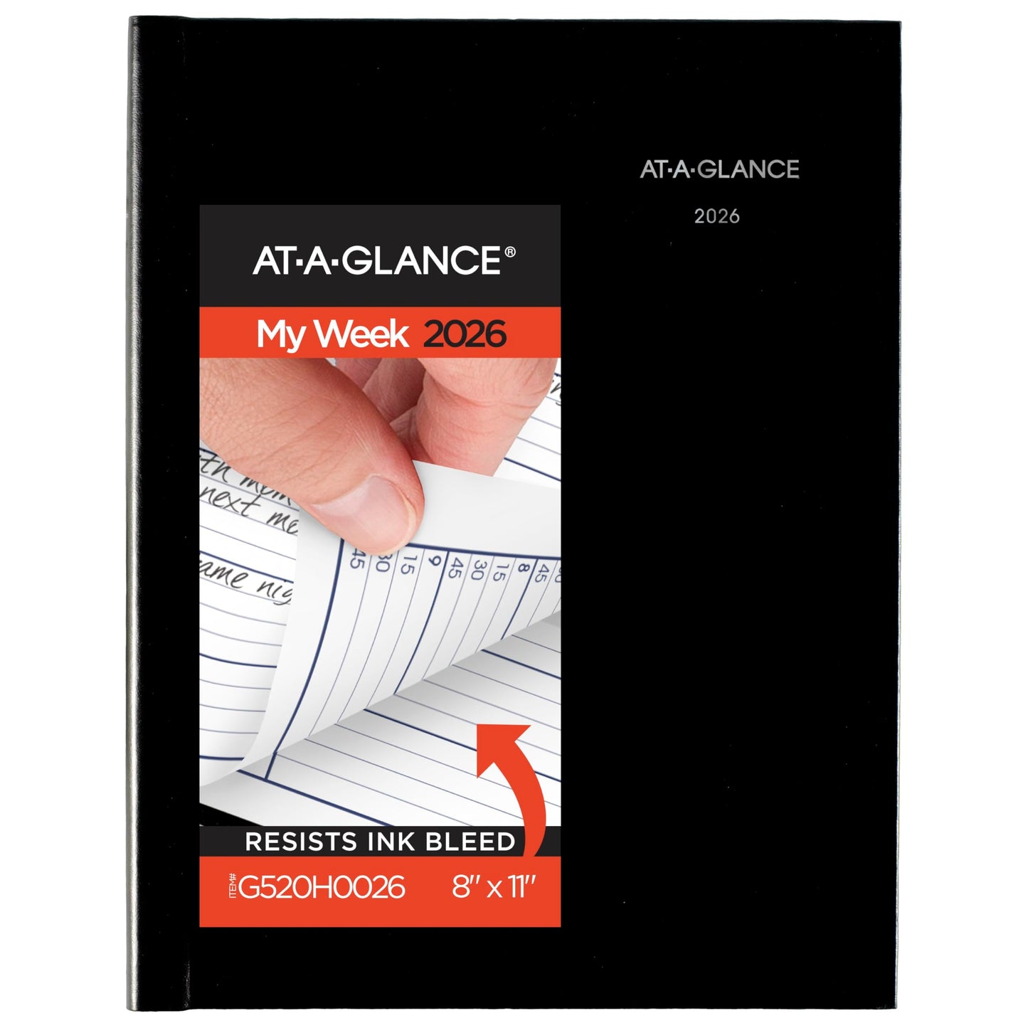 AT-A-GLANCE 2026 Appointment Book Planner, Weekly, 8" x 11", Large, Quarter-Hourly, Hardcover, DayMinder, Black (G520H0026)