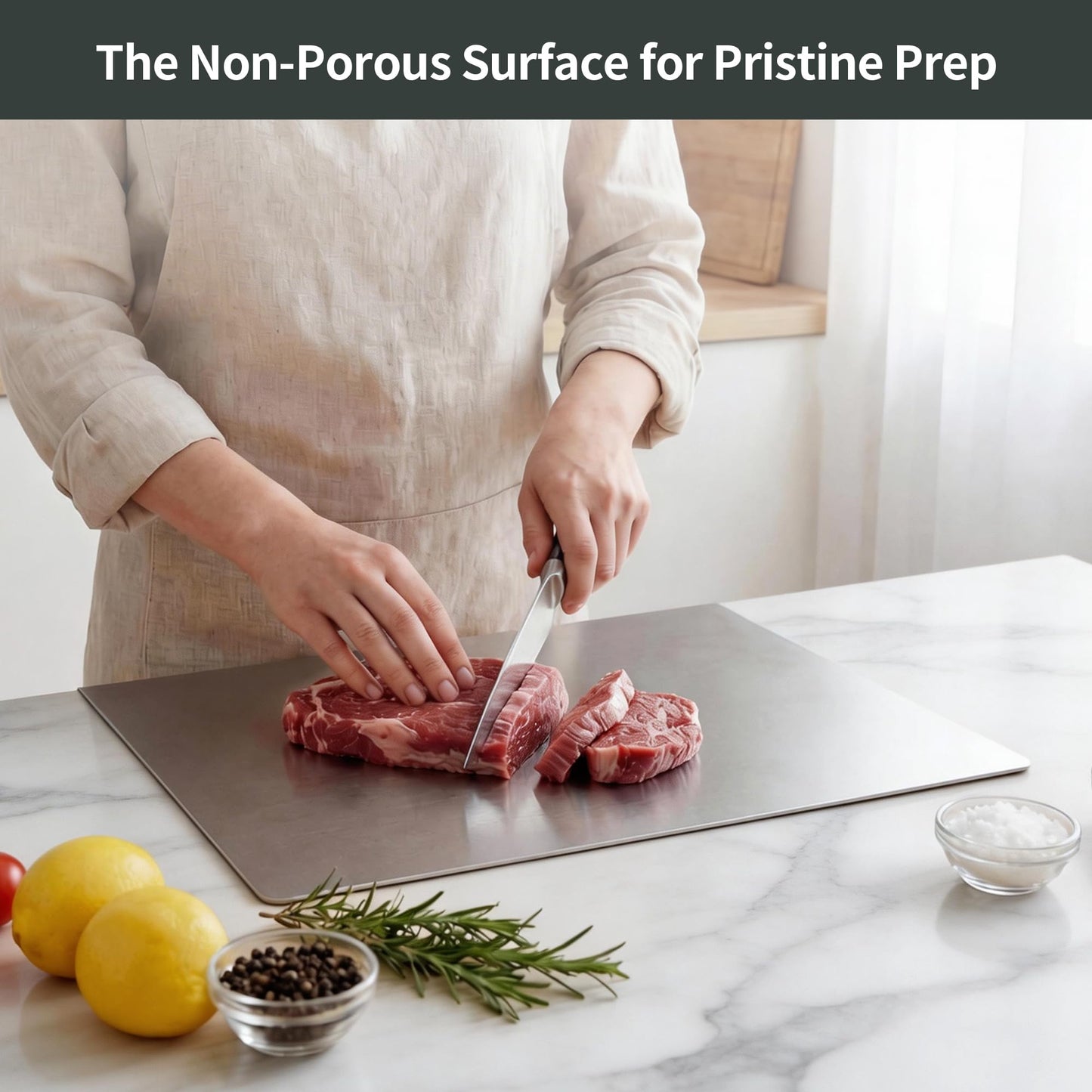 Stainless Steel Cutting Board for Kitchen, Metal Cutting Board with Counter Lip Dishwasher Safe Chopping Board for Meat, Fish, Vegetables, Fruits, Bread, Pastry (40 x 30cm/ 16 x 12 in)