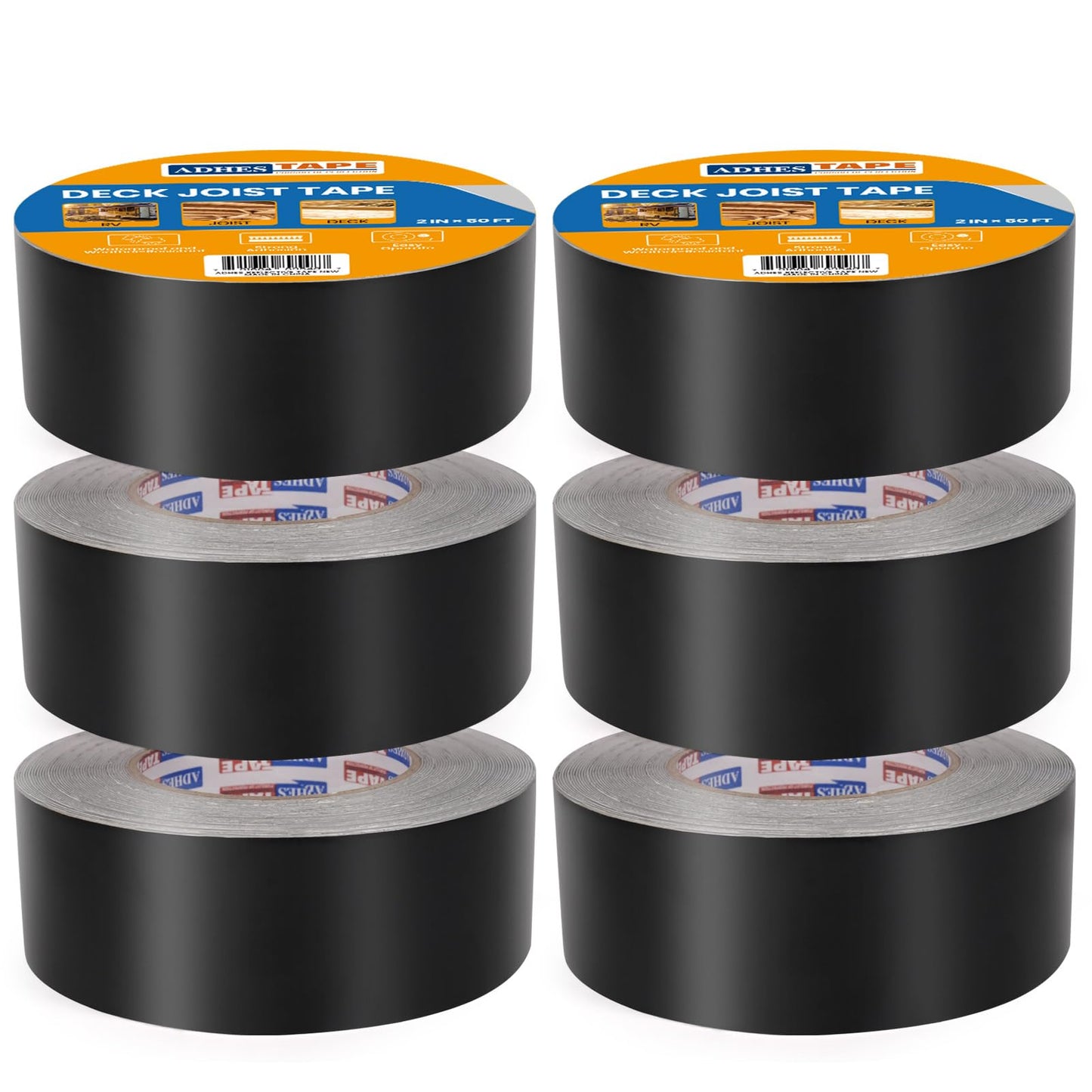 ADHES Deck Joist Tape 2 Inch x 50', 6 Rolls - Weather Resistant & Waterproof Flashing Tape for Decking, Wood Beams, Roof - Butyl Tape for Outdoor Construction