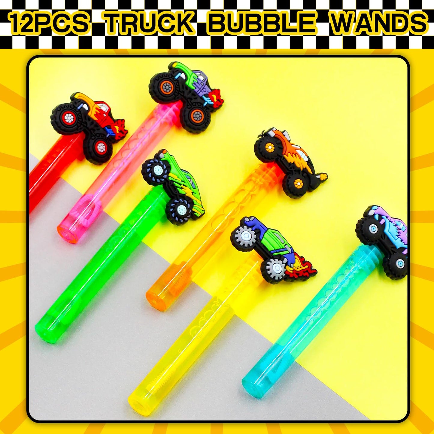 Monster Truck Party Favors Set - 110 PCS Truck Themed Party Gift Goodie Bags with Car Bubble Wand DIY Stickers Keychains Slap Bracelets for Birthday Supplies