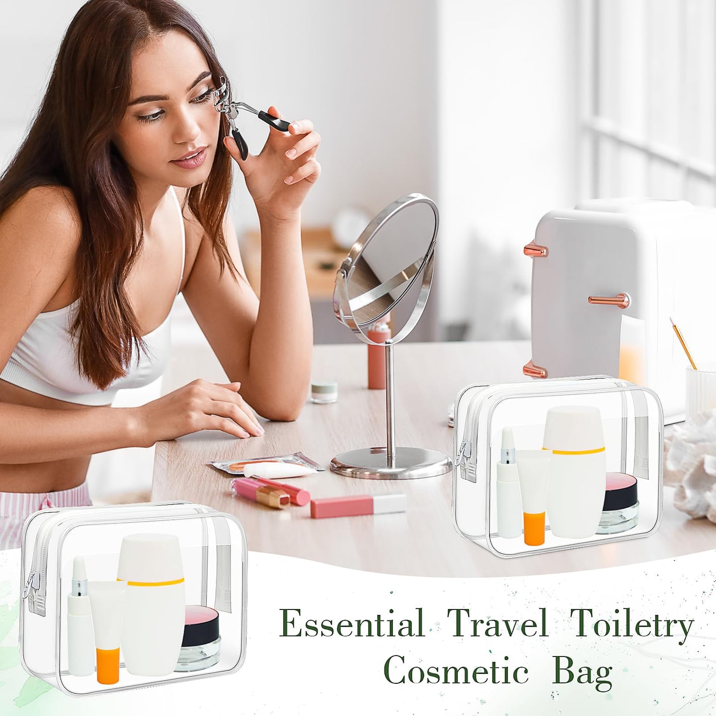 36 Pack Clear Makeup Bags Bulk, Clear Cosmetics Bag Plastic Travel Bags Clear Plastic Toiletry Bags with Zipper Waterproof Portable Clear Bags for Travel Women Men Bathroom Organizing, White