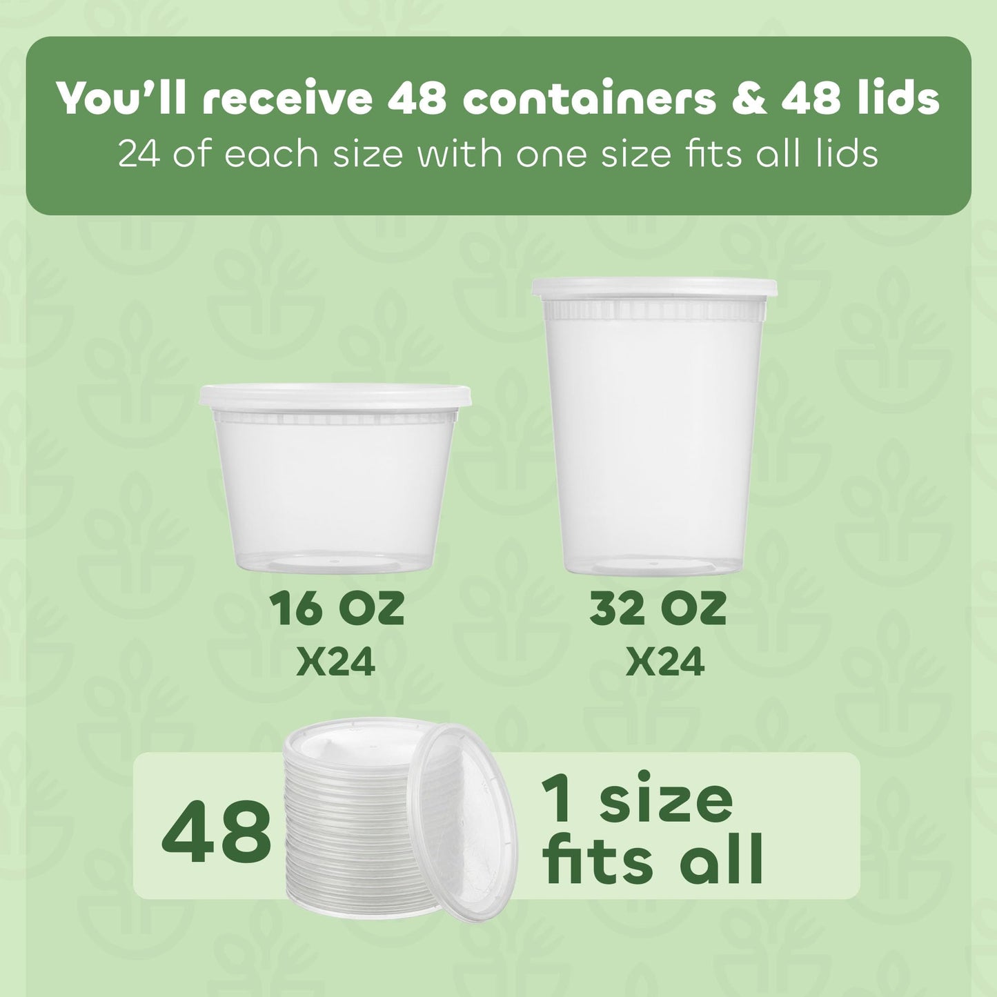 Deli Food Containers with Lids - (48 Sets) 24-32 Oz Quart Size & 24-16 Oz Pint Size Airtight Food Storage Takeout Meal Prep Containers with 54 Lids, BPA-Free, Dishwasher, Microwave Safe