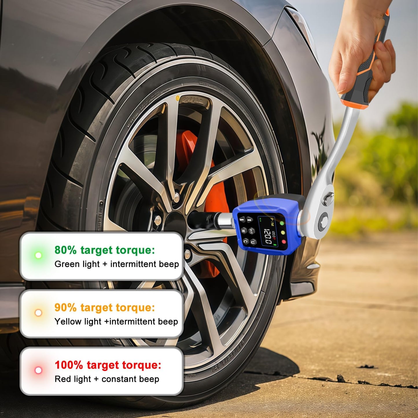 PUIBERS 1/2" Drive Digital Torque Wrench Adapter- 12.5-250.7 Ft-lb / 17-340 Nm, Digital Torque Adapter ±2% Accuracy, Colour LCD Display, 1/4” & 3/8” Adapters for Car & Motorcycle Maintenance