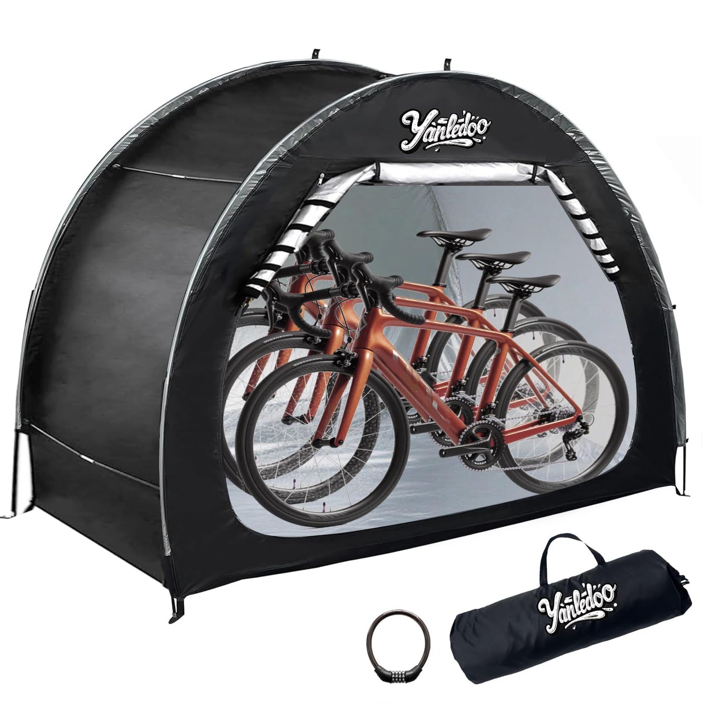 Bike Shed, Outdoor Portable Bike Storage Shed Tent, Bike Tent, Waterproof Bicycle Shelter with 210D Oxford Fabric, Bicycle Cover Fits 2-3 Bikes (Black)