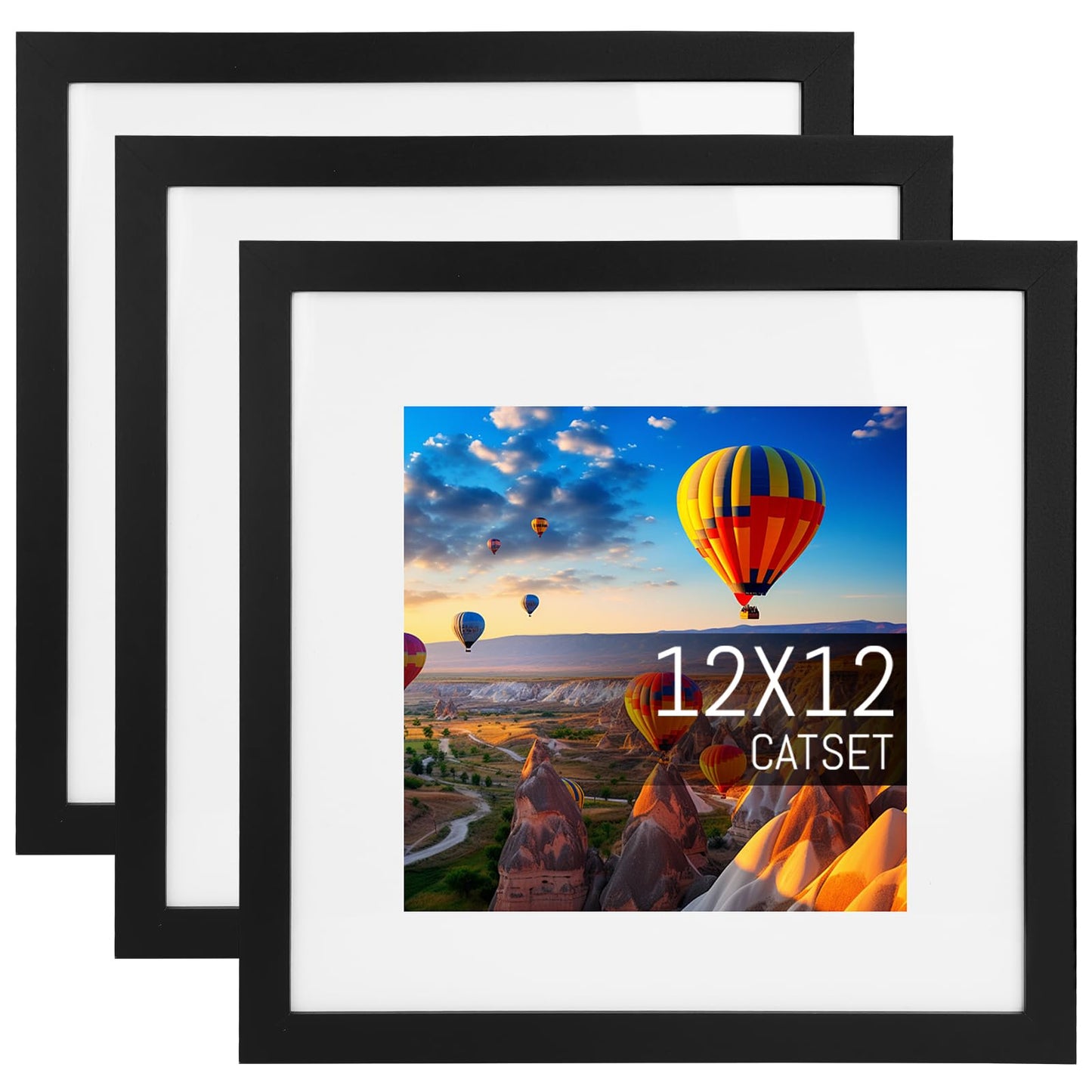 3 Pack 12x12 Black Picture Frame Set, Made of High Definition Glass and Square Photo Frame, Displays Picture 8x8 With Mat or 12 x 12 Without Mat, Desktop & Wall Collage Photo Frame