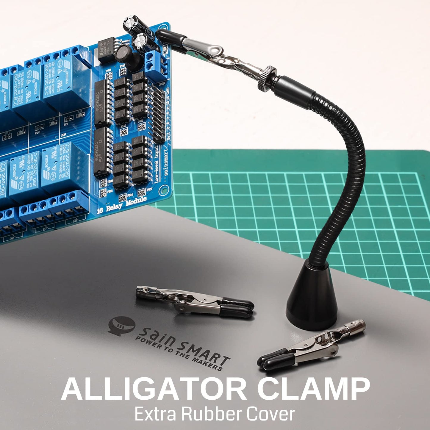 SainSmart Magnetic Helping Hands Soldering Station with an 11.1 x 7.1 Inch Larger Base, 5X LED Magnifying Lamp, 4 PCB Circuit Board Holder & 4 Flexible Magnetic Helping Hands
