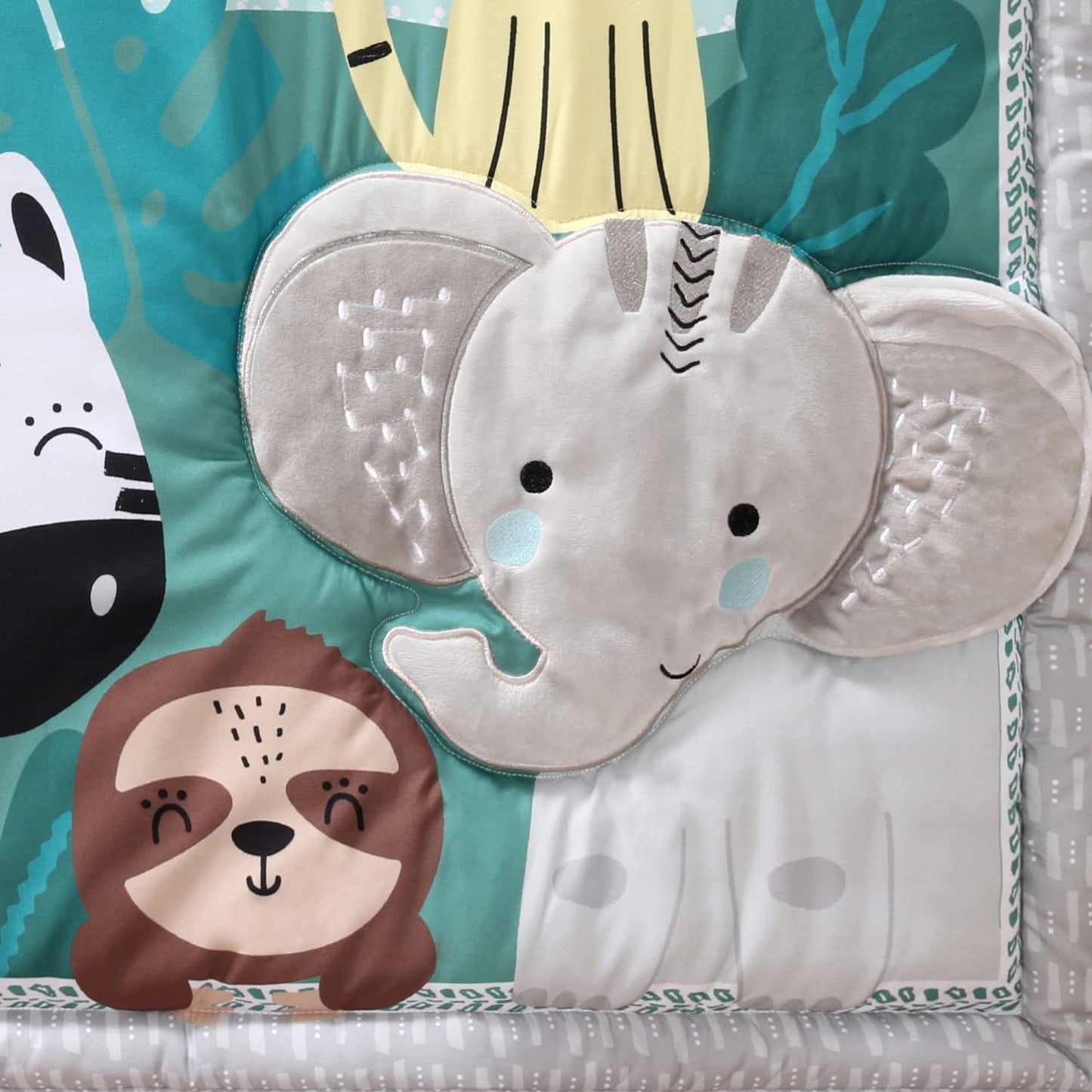 The Peanutshell 3 Piece Baby Crib Bedding Set for Boys & Girls - Newborn, Infant & Toddler Nursery Bed Set Decor with Fitted Crib Sheet, Dust Ruffle Comforter - Safari Adventures