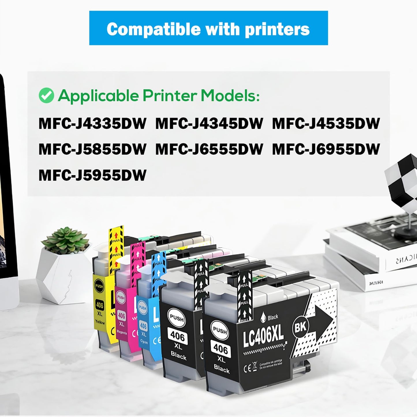 LC406XL Compatible Ink Cartridges High Capacity Black 6000 Pages Color 5000 Pages for MFC-J4335DW MFC-J4345DW MFC-J4535DW MFC-J5855DW MFC-J6555DW MFC-J6955DW MFC-J5955DW Printer (2*Bk, 1*CMY, 5 Pack)