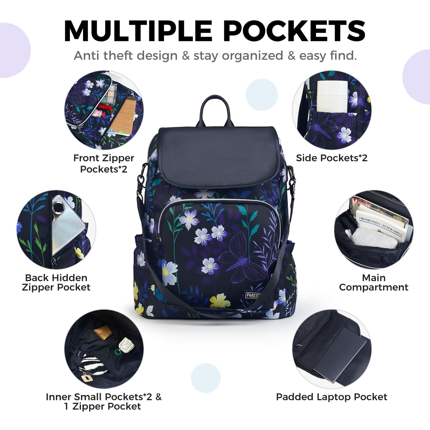 Fmeida Backpack for Women 14" Travel Laptop Backpack with Extra Small Wristlet Wallet Sac a Dos Femme Casual Daypack School