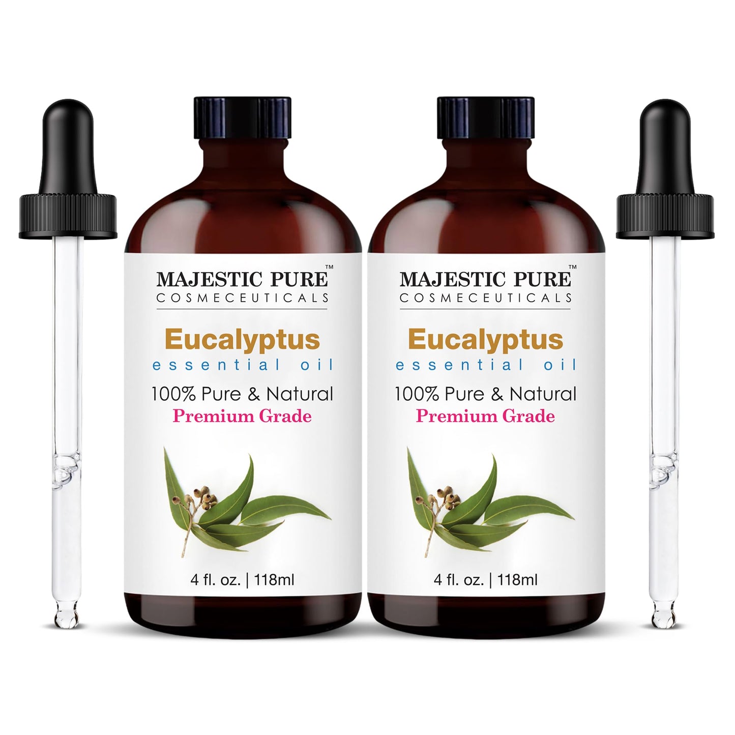 Majestic Pure Eucalyptus Essential Oil - Huge 118 ml (Set of 2) - 100% Pure and Natural Oil for Soap Making Scent- Premium Grade with Glass Dropper