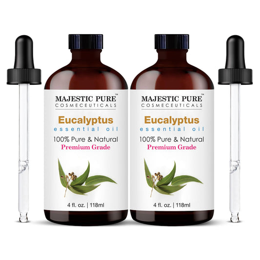 Majestic Pure Eucalyptus Essential Oil - Huge 118 ml (Set of 2) - 100% Pure and Natural Oil for Soap Making Scent- Premium Grade with Glass Dropper