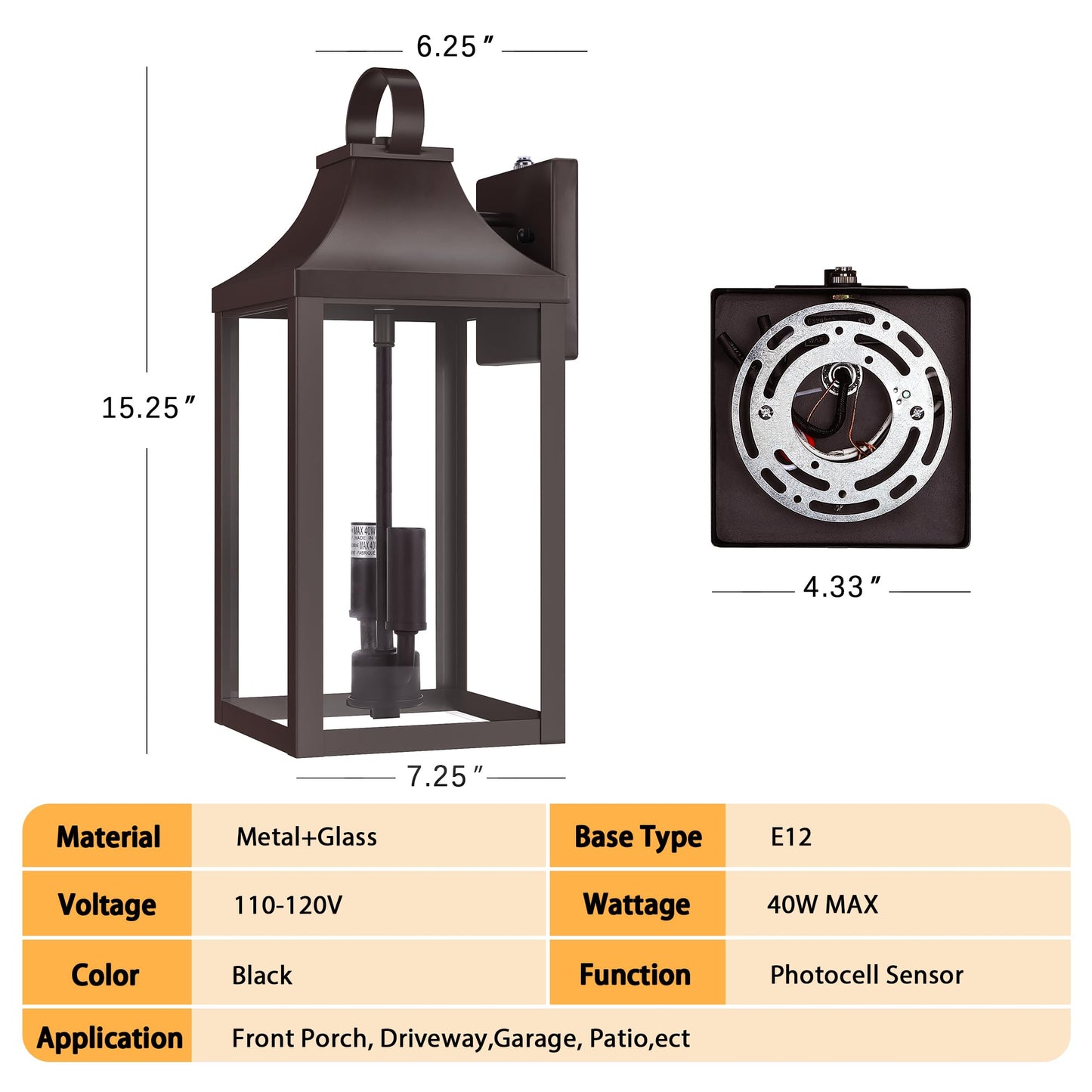 15" Oil Rubbed Bronze Dusk to Dawn Outdoor Lighting 2-Light, Outdoor Light Fixture Outside Modern Wall Sconce Lantern, Industrial Porch Light Wall Mount with E12 Sockets, Waterproof Exterior Lamp