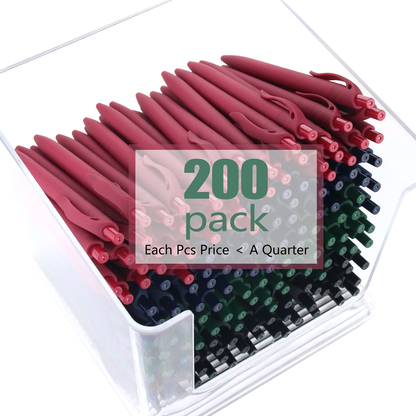 deegtran Pens Bulk, 200 Pack No Bleed Burgundy Red Barrel Click Pens, Wholesale Retractable Ballpoint Pens, Pens Medium Point, Smooth Ink Pens, 1.0MM Black