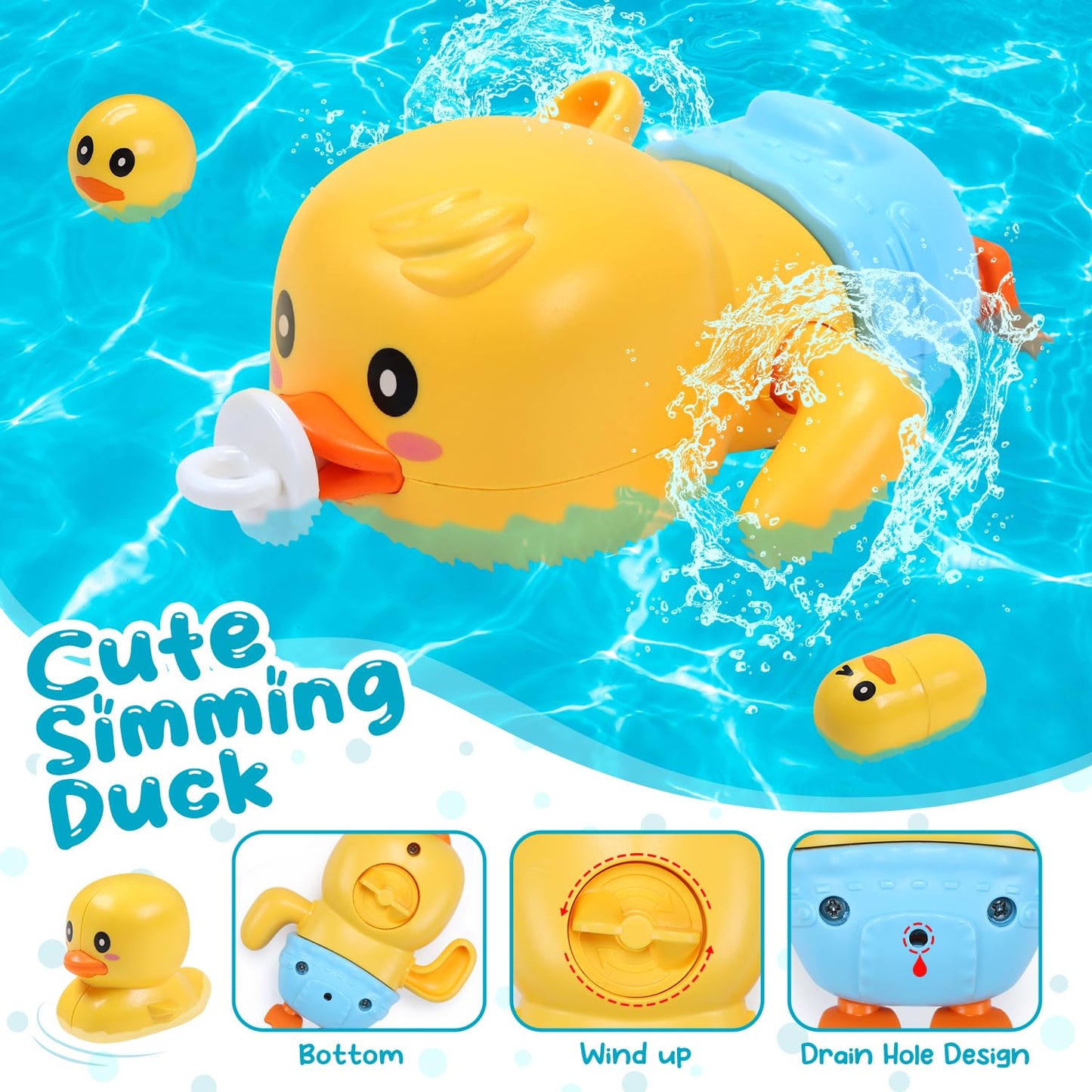 CUTE STONE Baby Bath Toys for Toddlers, Water Slide Building Track W/ Wind-Up Duck, Bathtub Toys for Kids, Water Pool Toys Gift for Boys Girls