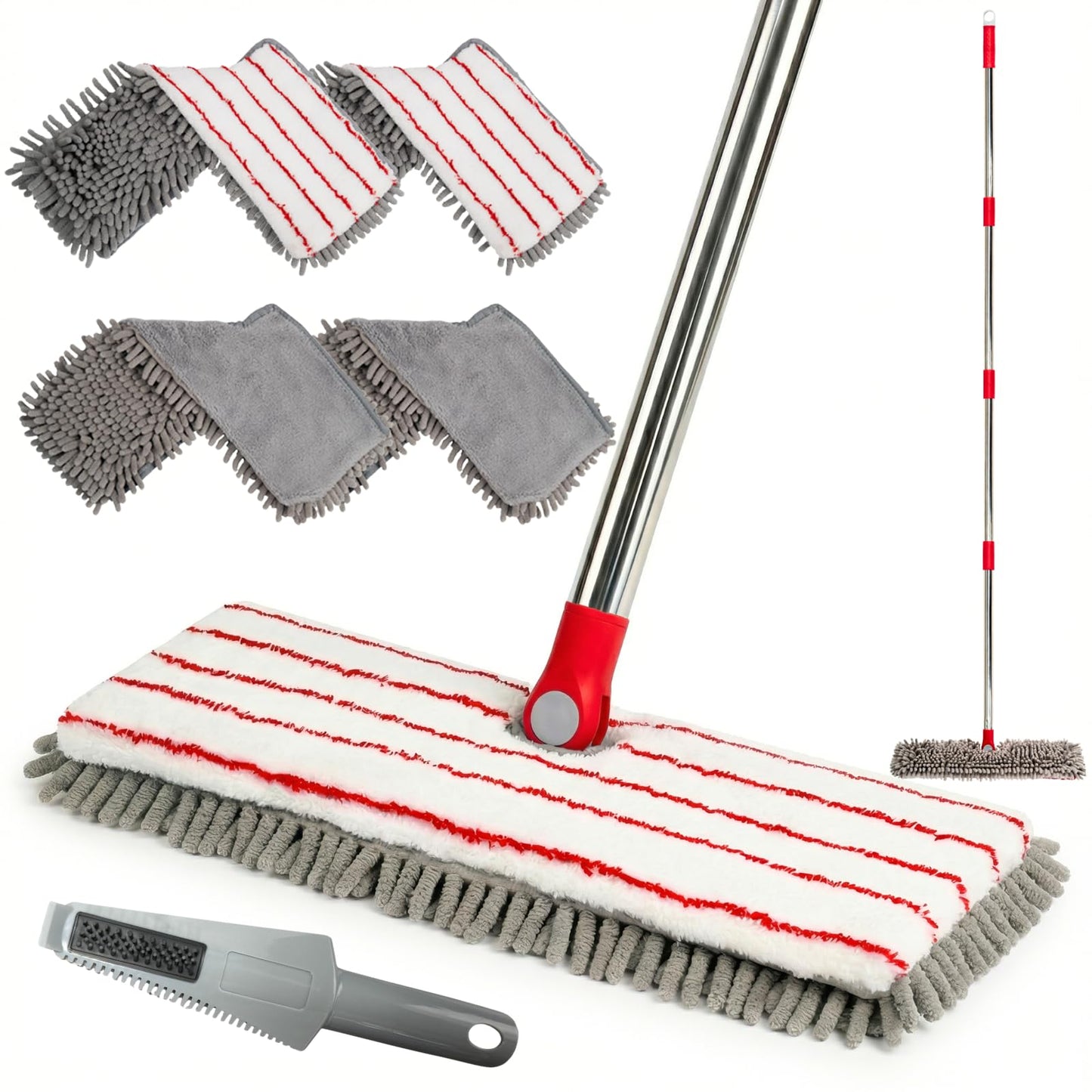 Microfiber Flip Mop, GleamGaGa Flat Mop with Stainless Steel Handle,Mops for Floor Cleaning and 4 Reusable Washable Mops Pads,Wet & Dry Dust Mopping for Hardwood,Vinyl,Laminate,Tile , Marble Cleaning
