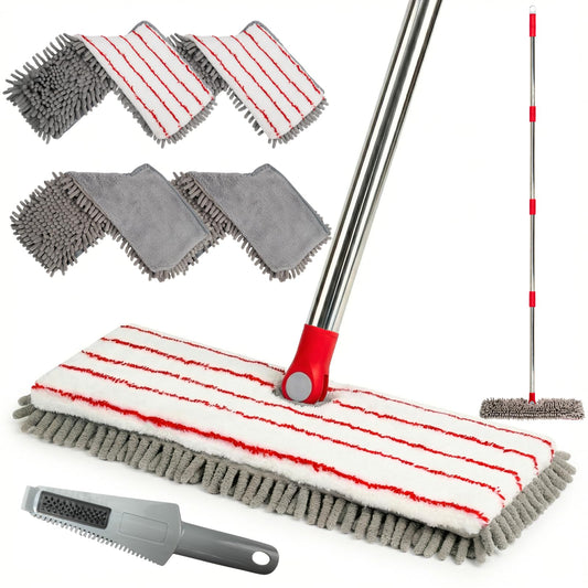 Microfiber Flip Mop, GleamGaGa Flat Mop with Stainless Steel Handle,Mops for Floor Cleaning and 4 Reusable Washable Mops Pads,Wet & Dry Dust Mopping for Hardwood,Vinyl,Laminate,Tile , Marble Cleaning