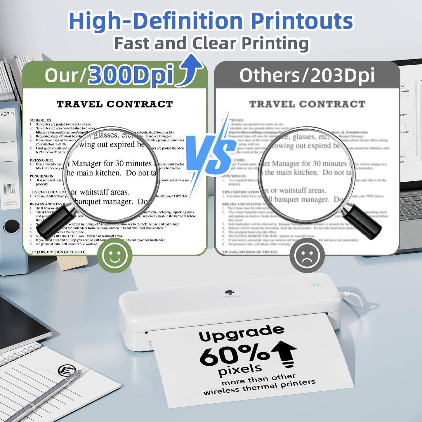 Phomemo M834 Portable Printer Wireless for Travel（Upgraded）,Supports 8.5" x 11" US Letter&A4,Bluetooth Thermal Printer Compatible with Phone&Laptops,Inkless Printer for Home Use,Office,300 Dpi