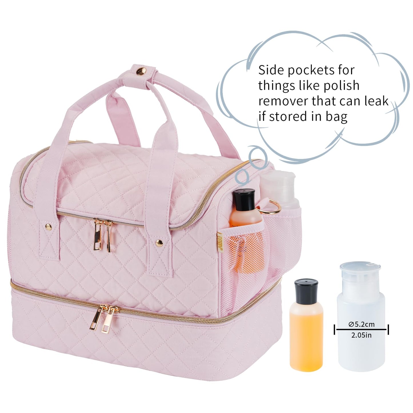 GR69N Nail Polish Organizer Case,Nail Storage Organizer Holds Nail Lamp & 50 Bottles Nail Polish,Travel Nail Tech Case,Nail Kit Organizer Bag Fits Nail Supplies & Manicure Tools,Pink (Patented)