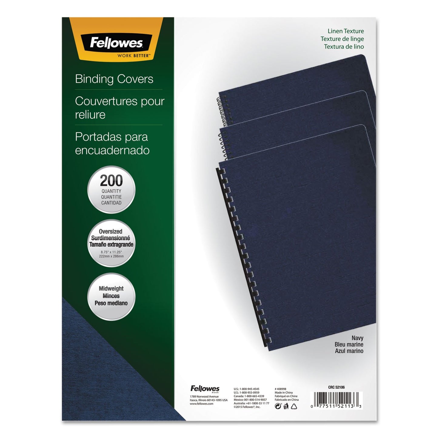 Fellowes Linen Presentation Covers, 11-1/4-Inch x 8-3/4-Inch, Navy, 200-Pack (52113)