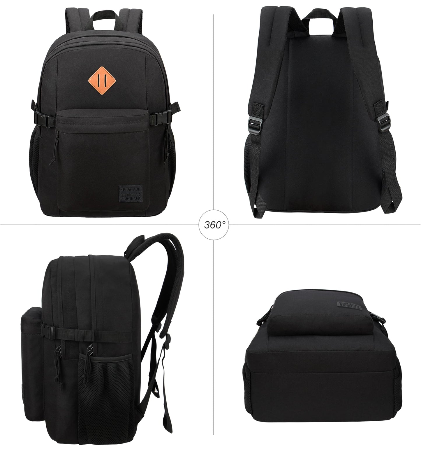 SUPACOOL Lightweight Casual Backpack for Men and Women, Travel Backpack, Large Backpack for Boys and Girls, black, Mittelgroße