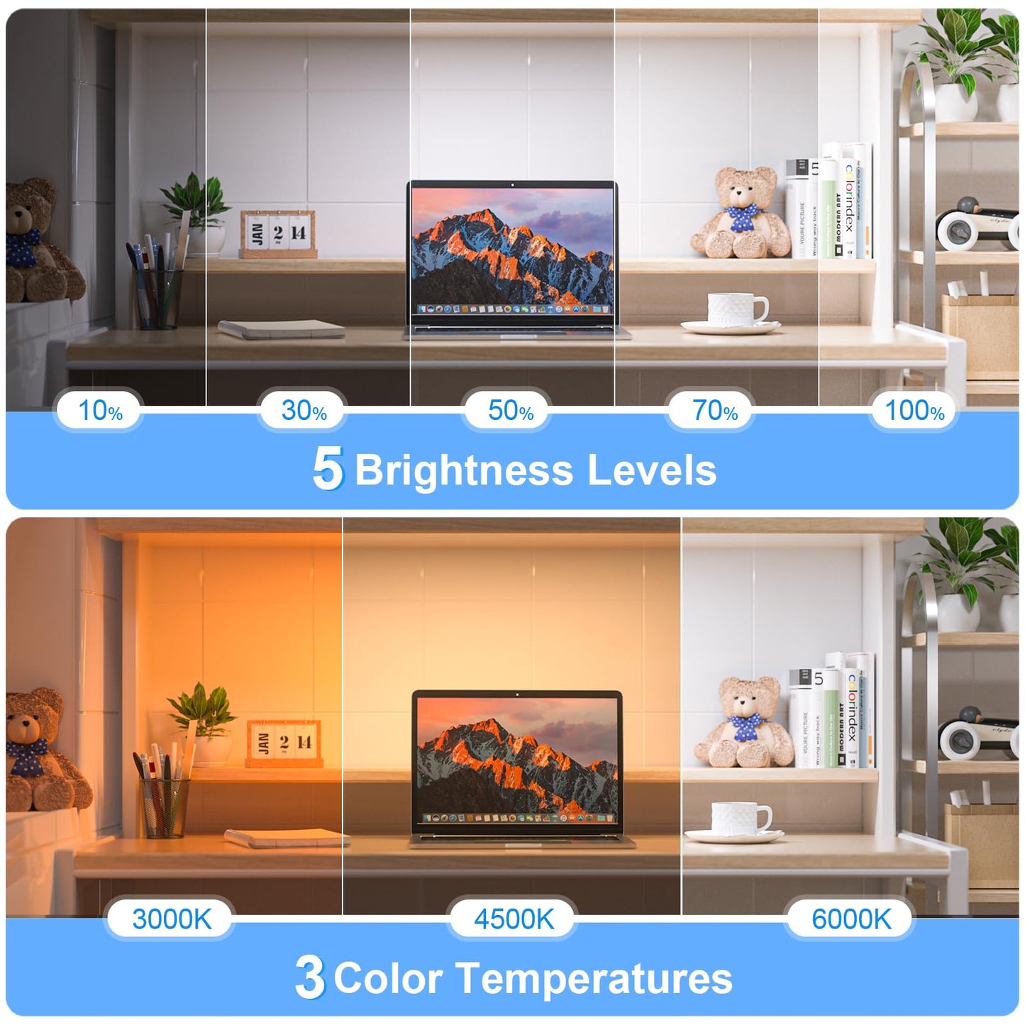 WILLED 5W Mirror Lights with Romote Control,3 Colors Adjustable Makeup Light with 120 LED,2500mAh Rechargeable Under Cabinet Lighting Wireless,Magnetic Stick on Touch Light for Closet,Bunk Bed