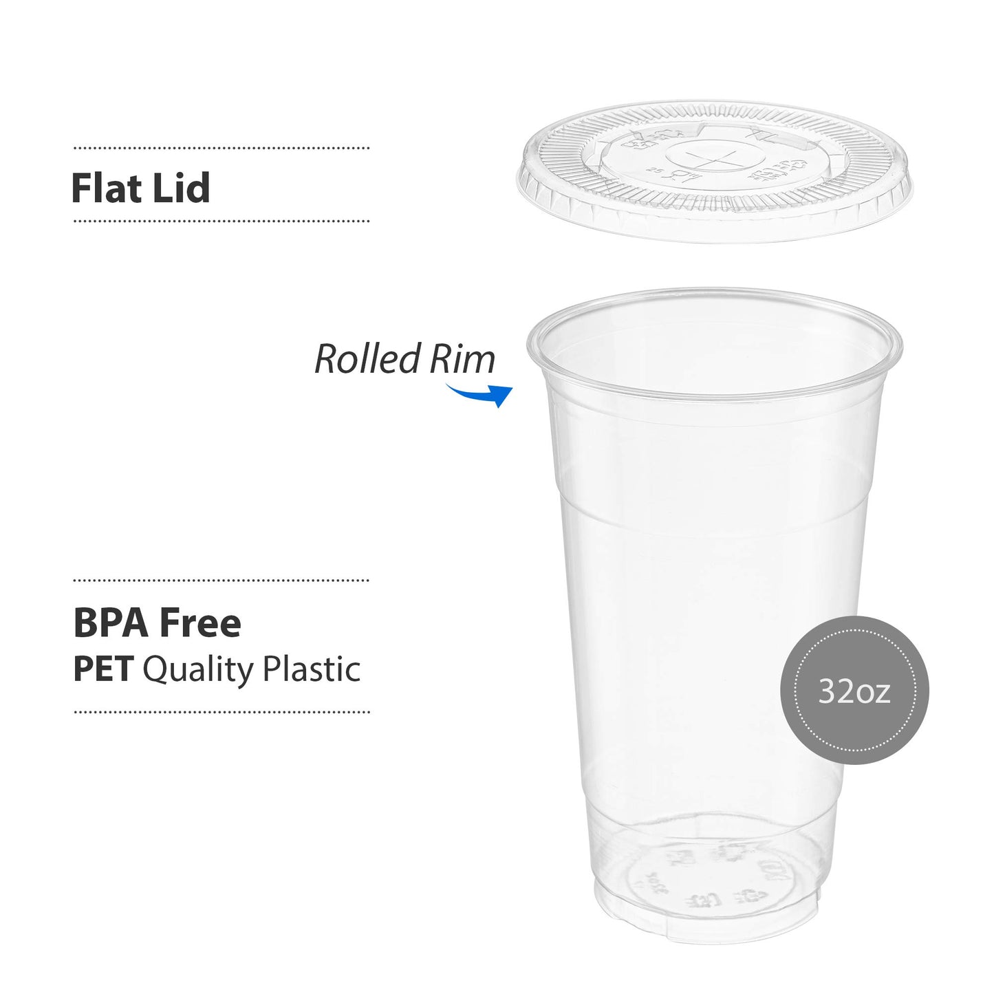 ELEGANT DISPOSABLES Crystal Clear PET Cups With Flat lids for Iced Coffee (32 oz)