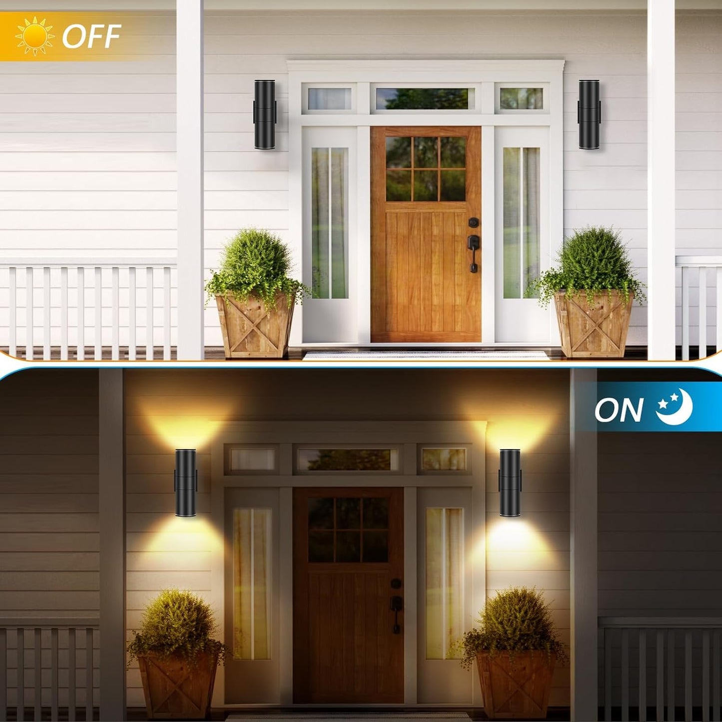 HCIDNLI Outdoor Wall Lights, Modern Cylinder Exterior Light Fixtures Wall Mount, Matte Black up and Down Porch Lights Waterproof Wall Sconce Outside Lights for House 2 Pack