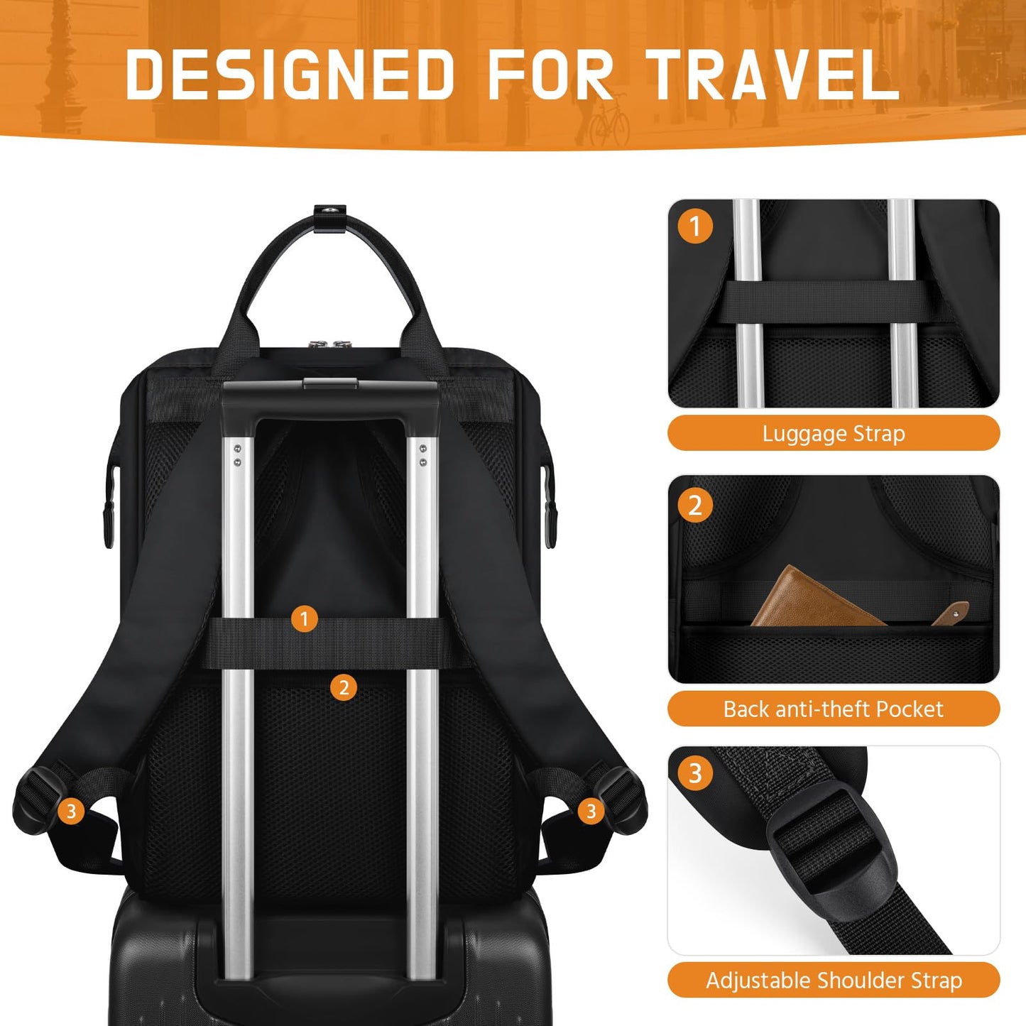 Maelstrom Laptop Backpack for Women Men, Waterproof Travel Backpack, Anti-Theft Computer Work Bag with Luggage Strap (Black-17.3Inch)