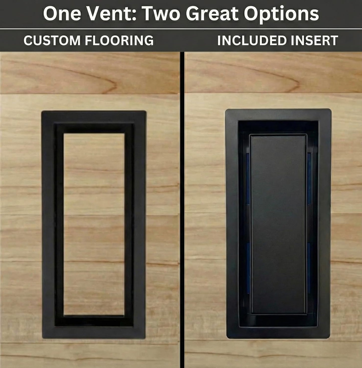 Khan Supply CO Upgraded 4x10 Metal Floor Vent - 2-in-1 Design with Matte Black Insert or Flooring Inlay, Heavy Duty Flush Register, Low Profile Air Grille, High Airflow - 2 Year Warranty