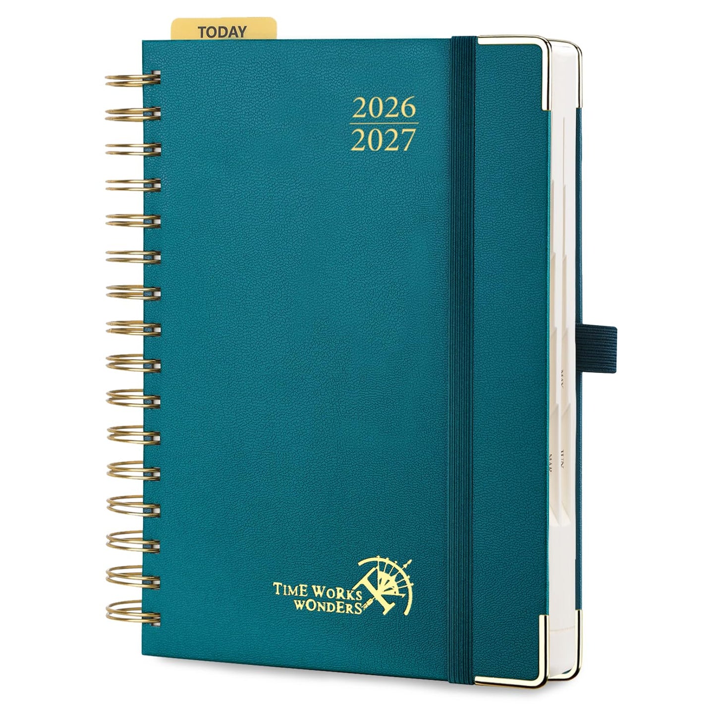 POPRUN 2026-2027 Daily Planner One Page Per Day, 5.75" x 8.5", Academic Daily Calendar Book with July 2026 to June 2027, Hardcover Appointment Book with Hourly Time Slots, Spiral Bound, Monthly Tabs - Pacific Green