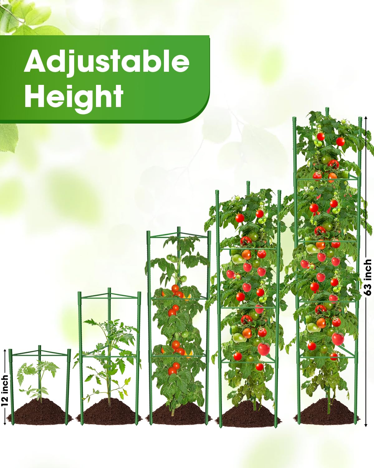 MYMULIKE 6 Pack 63 Inch Tomato Cage for Garden, Tomato Trellis for Raised Garden Bed/Pots,Tomato Plant Supports Stakes, Plant Trellis for Vegetables & Climbing Plants Outdoor (Pot Not Included)