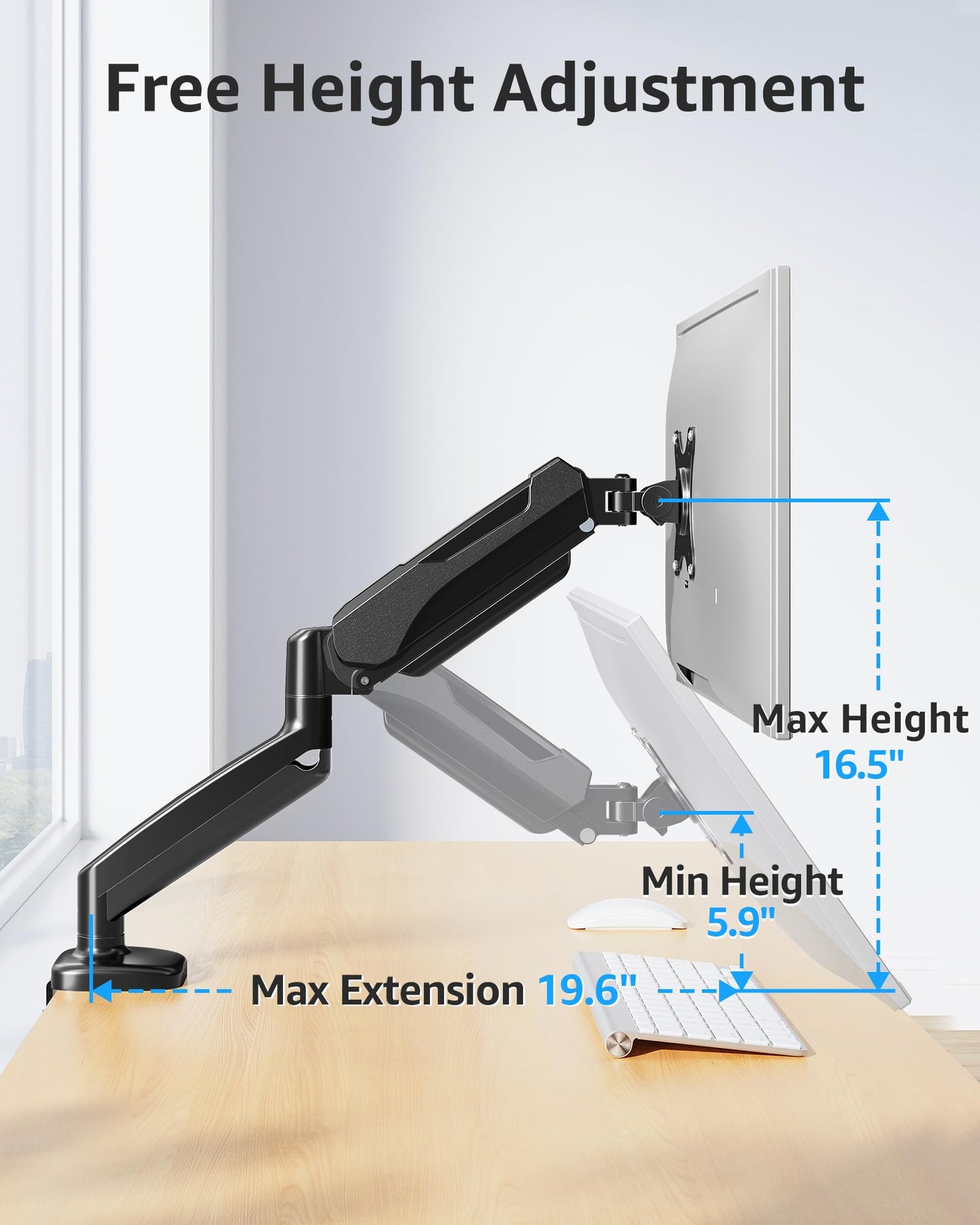 MOUNTUP Single Monitor Desk Mount Holds Screen up to 32 inch, Height Adjustable Monitor Arm, Computer Monitors Stand with Clamp/Grommet Base, VESA Mounts Fit 4.4-17.6lbs Computer, Black