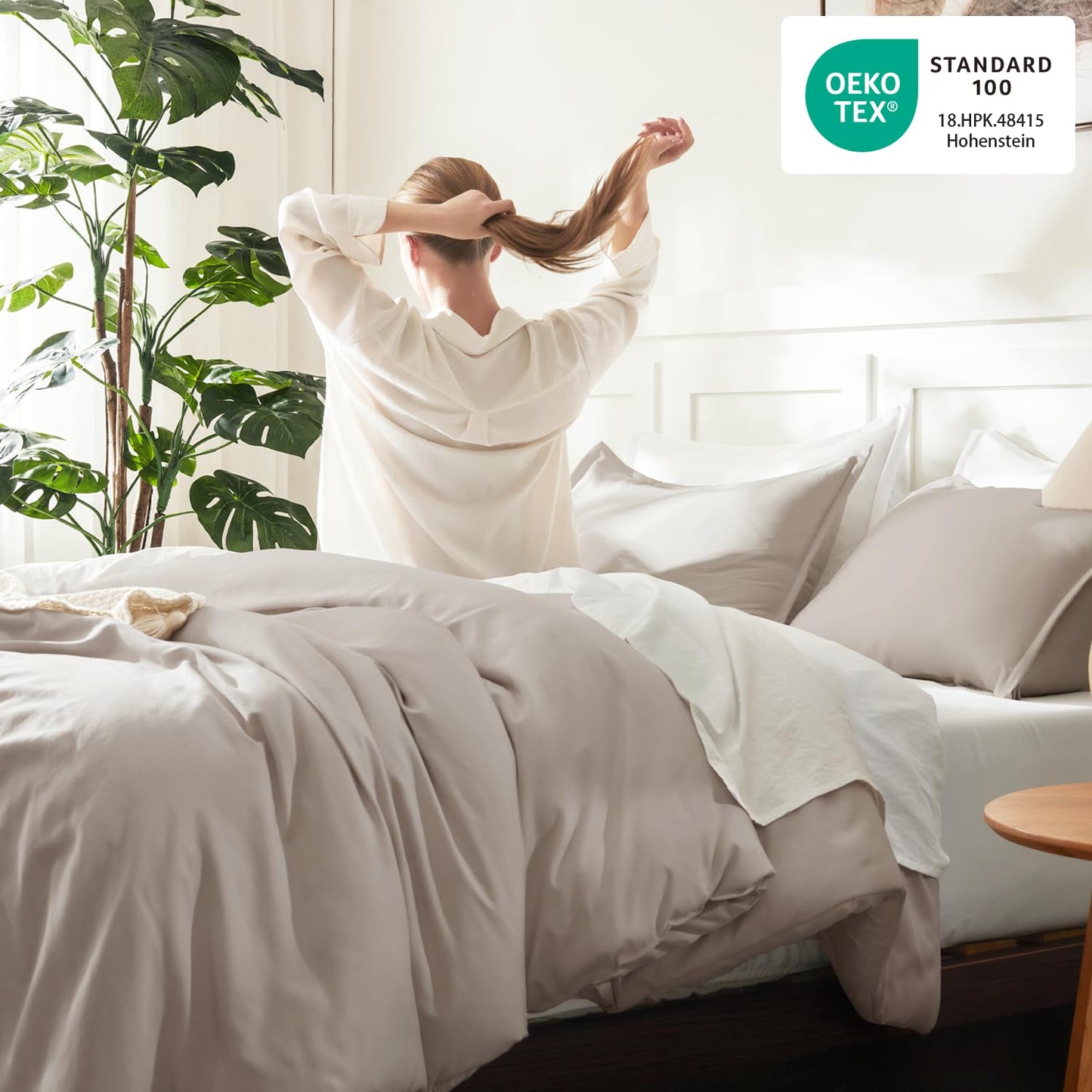 Litanika Linen Grey Comforter Set Queen Size, 3 Pieces Lightweight Solid Bedding Comforter Set, All Season Fluffy Bed Set (90x90In Comforter & 2 Pillowcases)