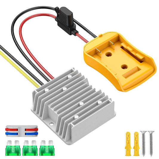 20V to 12V Step Down Converter Compatible with De-Walt 20V Power Wheel Battery Adapter, DC 12V 20A 240W Buck Converter Regulator with 30A Fuse & Wire Terminal