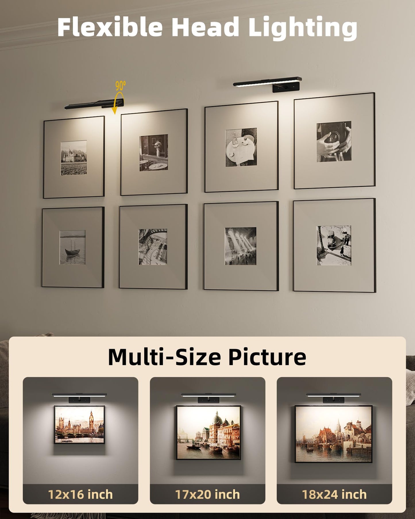 EZVALO 16'' Picture Light for Wall, 4800mAh Rechargeable Wireless IR Remote Control Battery Lights for Painting, Dimmable Magnetic LED Art Display Light, Colors Temperatures, for Gallery, Living Room